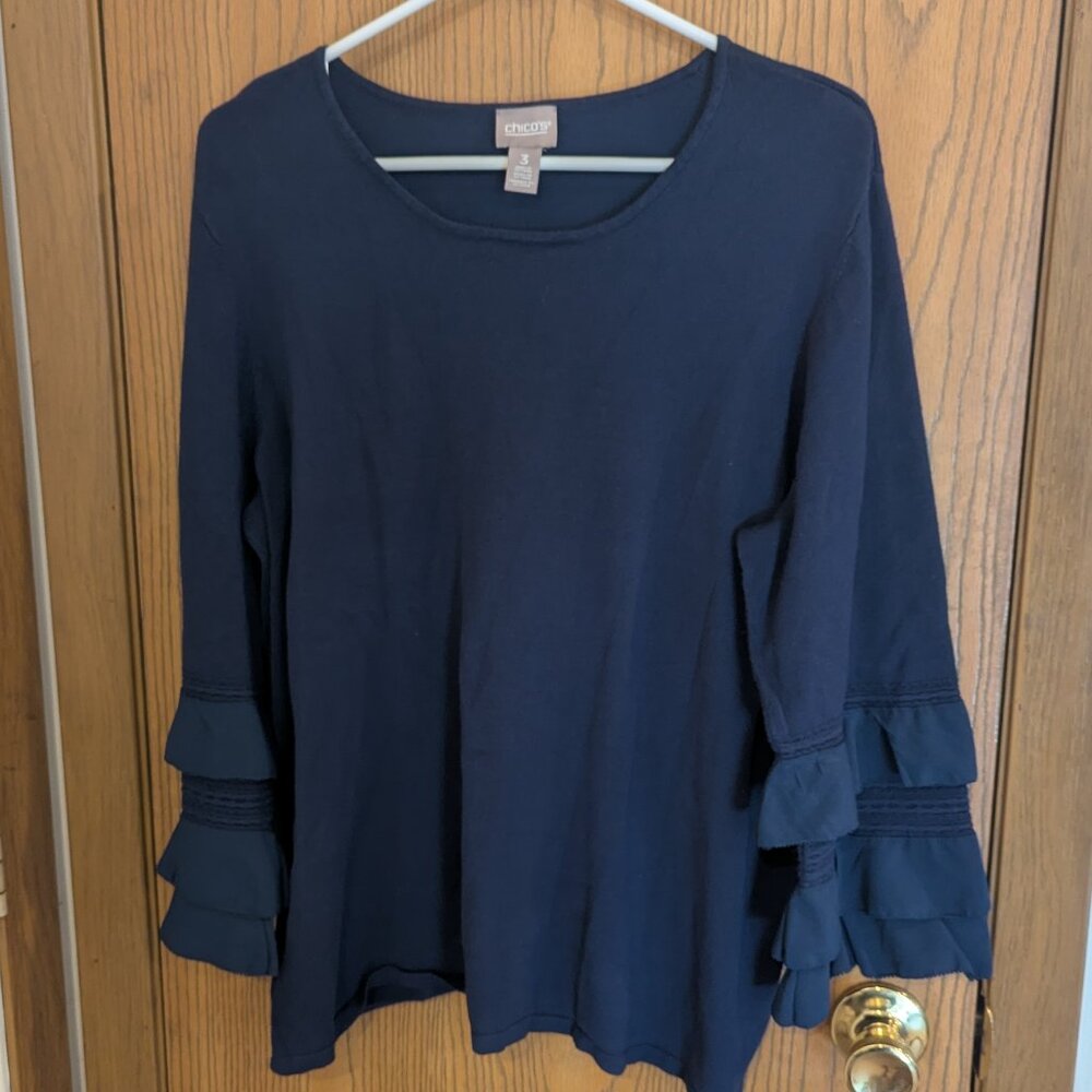 Chico's Tiered Bell Long Sleeve Navy Blue Top-Women's Size 3